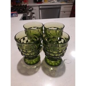 Vintage Set Of 4 Whitehall  By Colony Green Glass 10 Oz Footed Tumblers